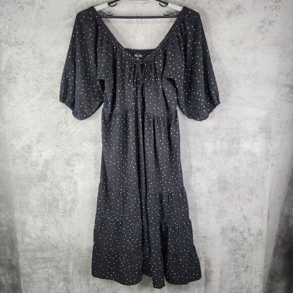 Women's Black City Chic Maxi Dress Emma Carnival Polka Dot Puff Sleeves M / 18 - Picture 2 of 11